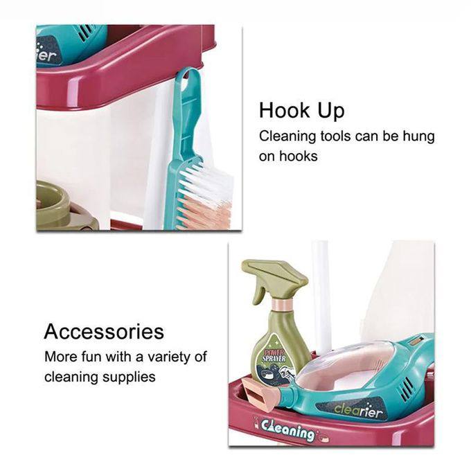 Kids Cleaning Trolley Set – 16 Pieces Pretend Play Cleaning Kit