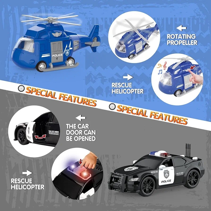 KukuFun Emergency Rescue Vehicle Set – 4 Vehicles in 1 Pack with Lights & Sounds