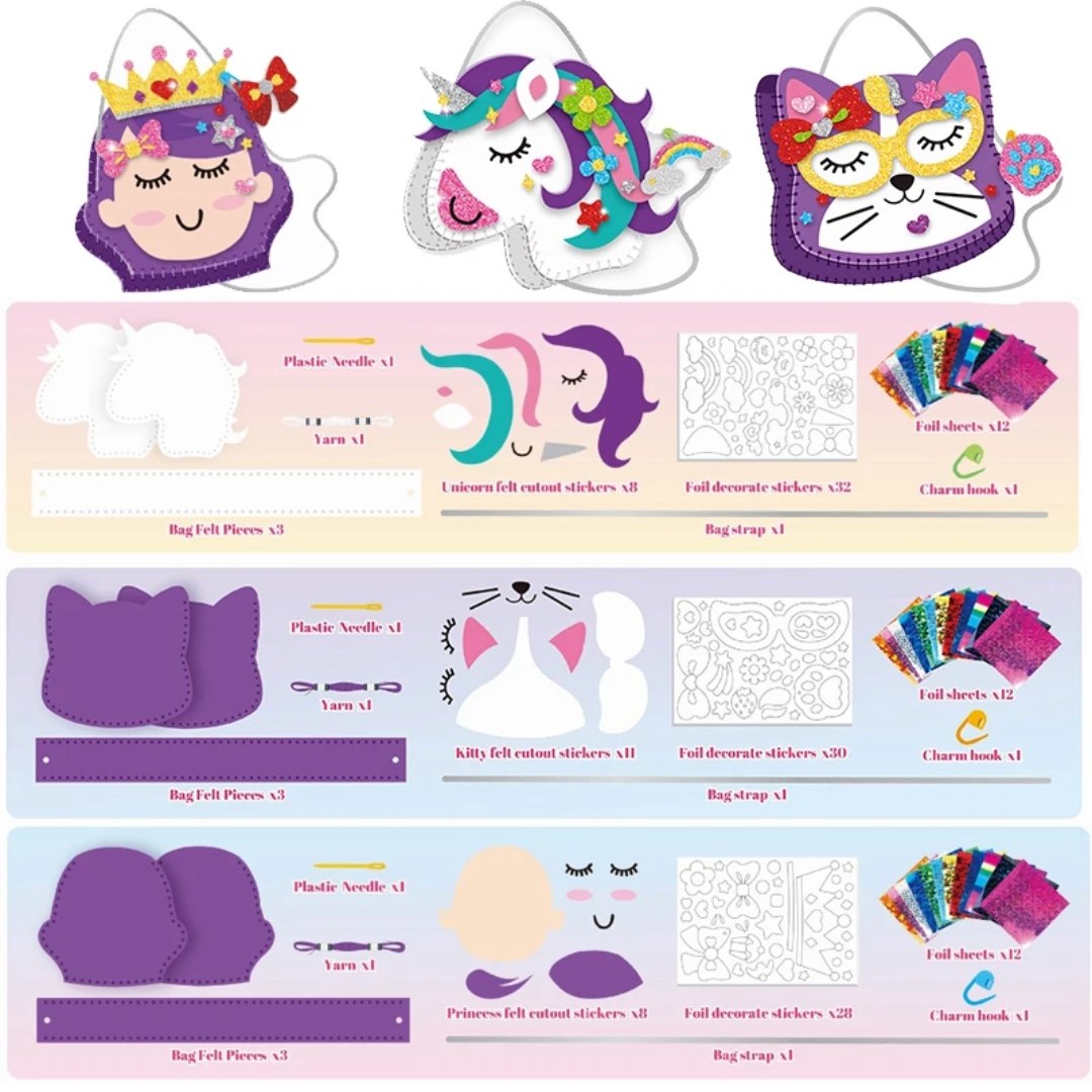 Princess Sling Bag Kit – DIY Sewing & Craft Set for Girls (50+ Pieces)