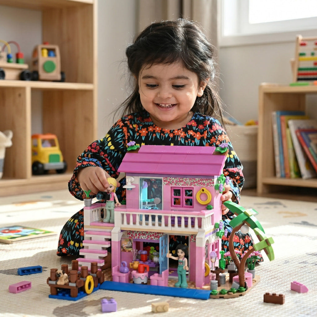 Chaobao Beach House – 474+ Piece 2-Story Pink Beach Villa Building Set