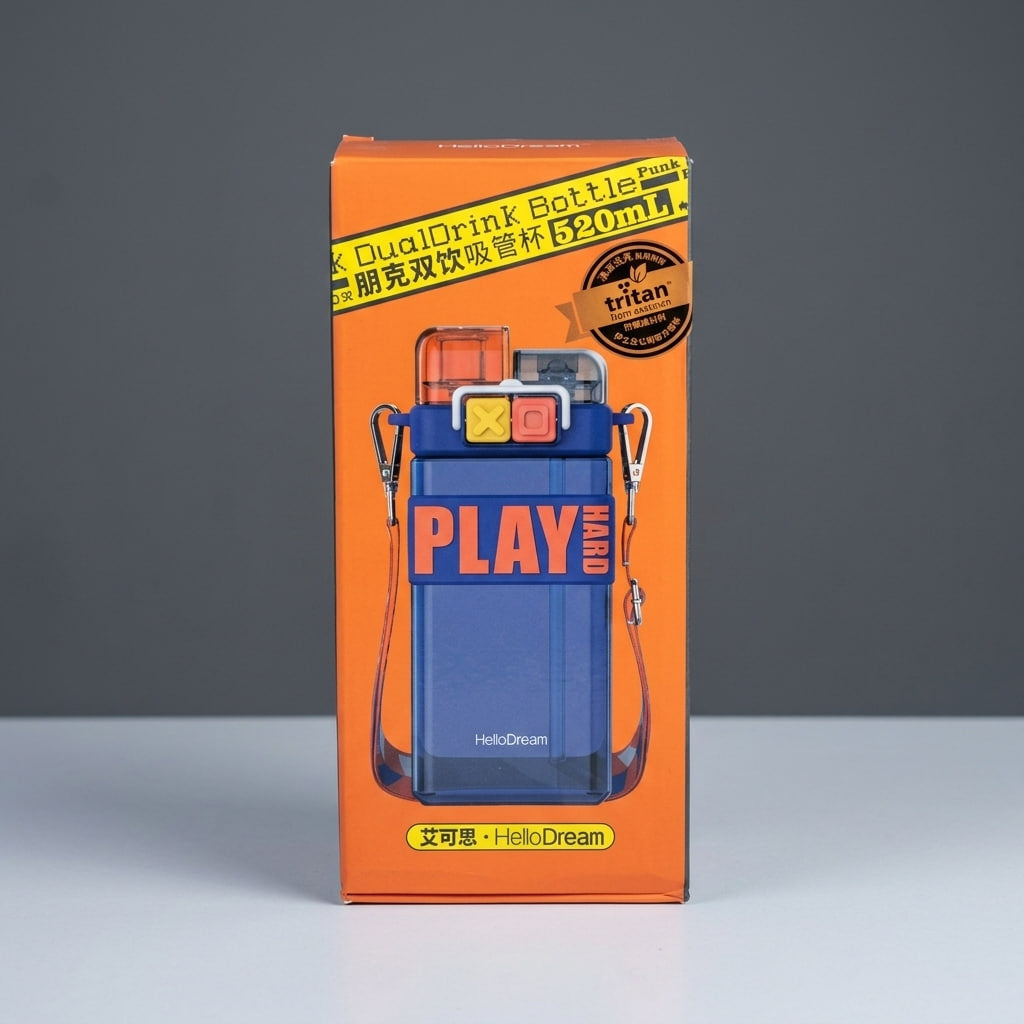 Play Hard Kids Water Bottle – 520ml BPA-Free Bottle with Silicone Straw