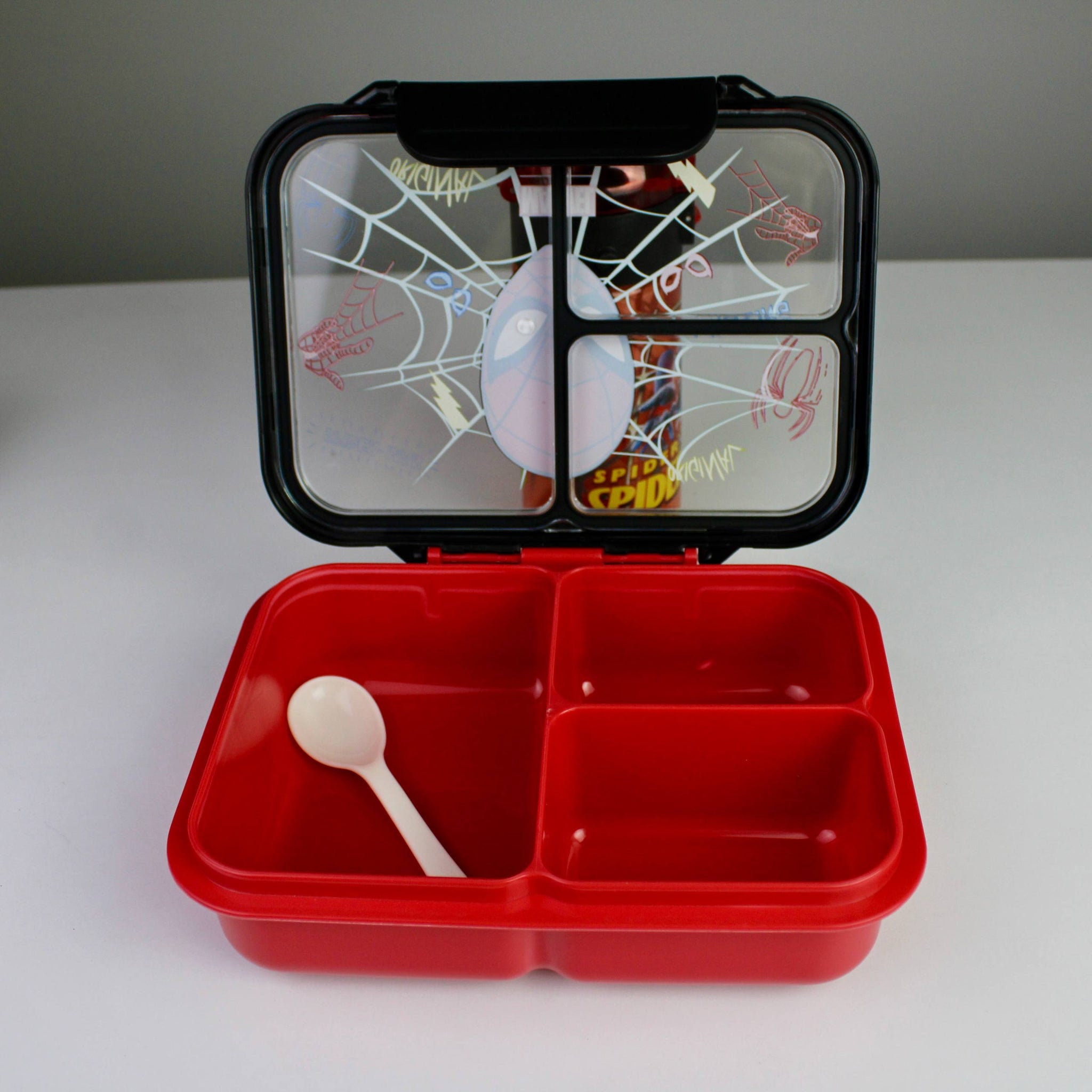 Smiggle Spider-Man Lunch Box & Bottle Set – 3-Compartment Lunch Box with Leak-Resistant Bottle