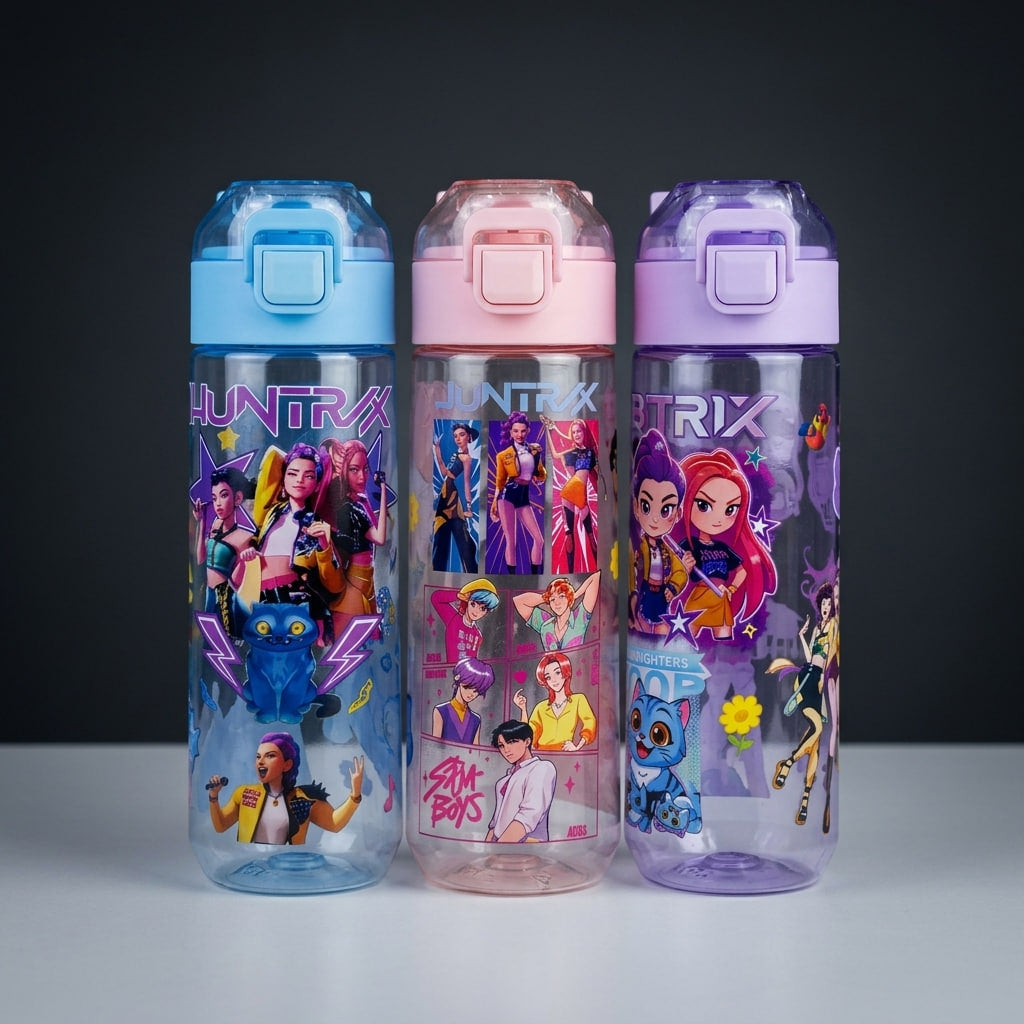 K-Pop Demon Hunters Kids Water Bottle – 600ml BPA-Free Bottle with Silicone Straw