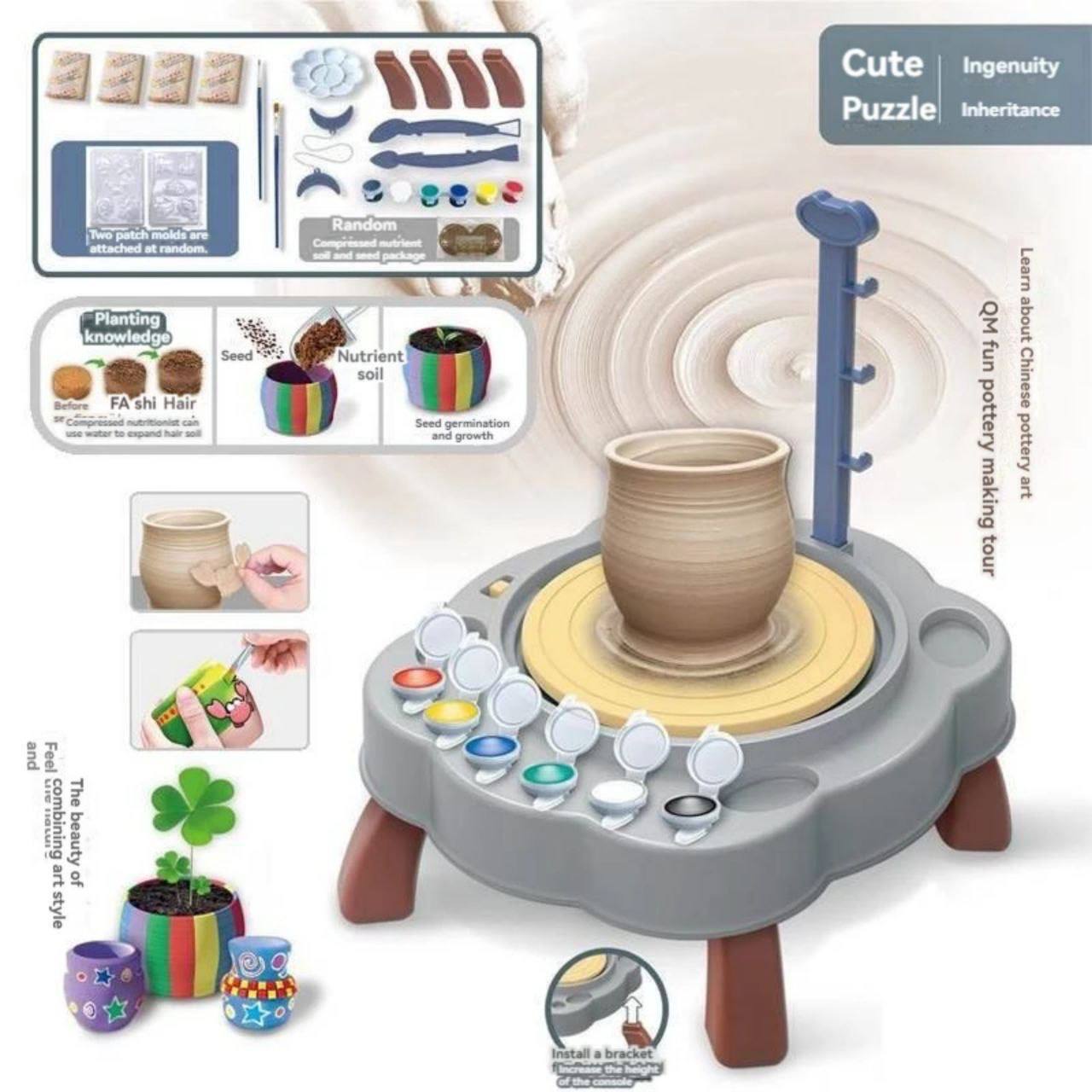 مجموعة عجلة الفخار للأطفال - آلة صنع الطين الإبداعية 