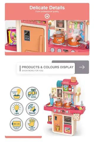 42-Piece Kids Steam Kitchen Set — Sound, Lights & Water