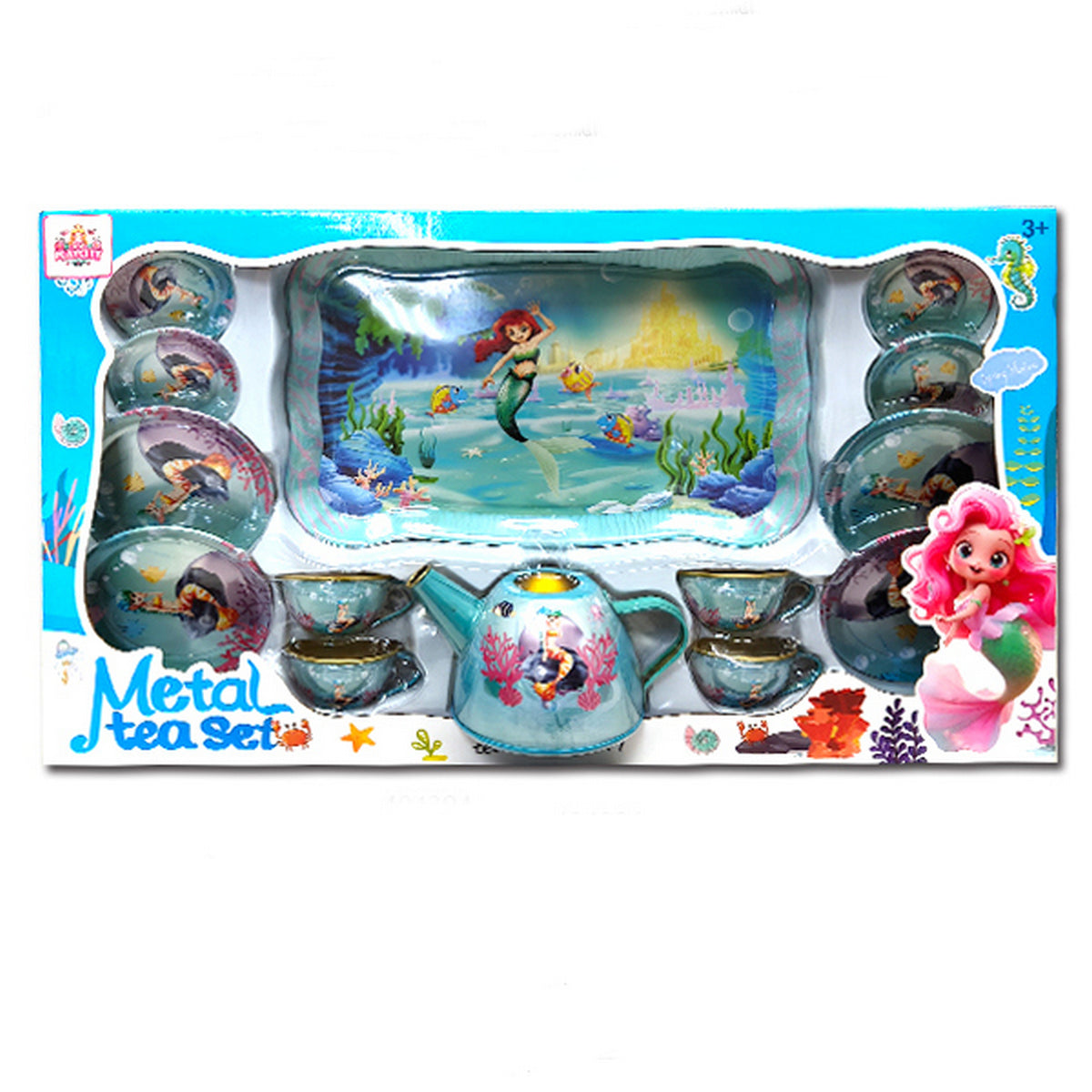 طقم شاي معدني للأطفال - بتصميم ميني ماوس وعروس البحر