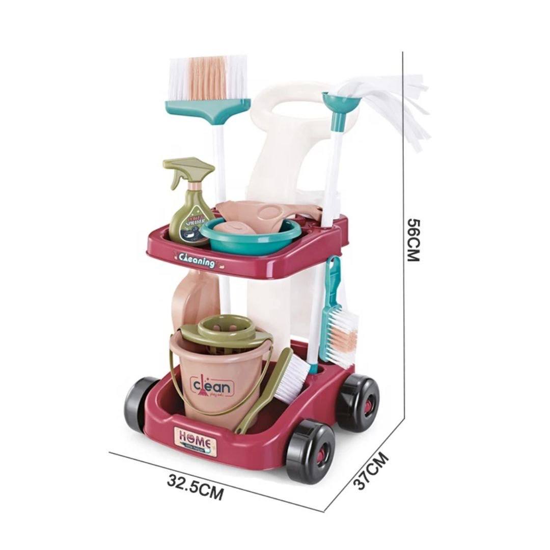 Kids Cleaning Trolley Set – 16 Pieces Pretend Play Cleaning Kit