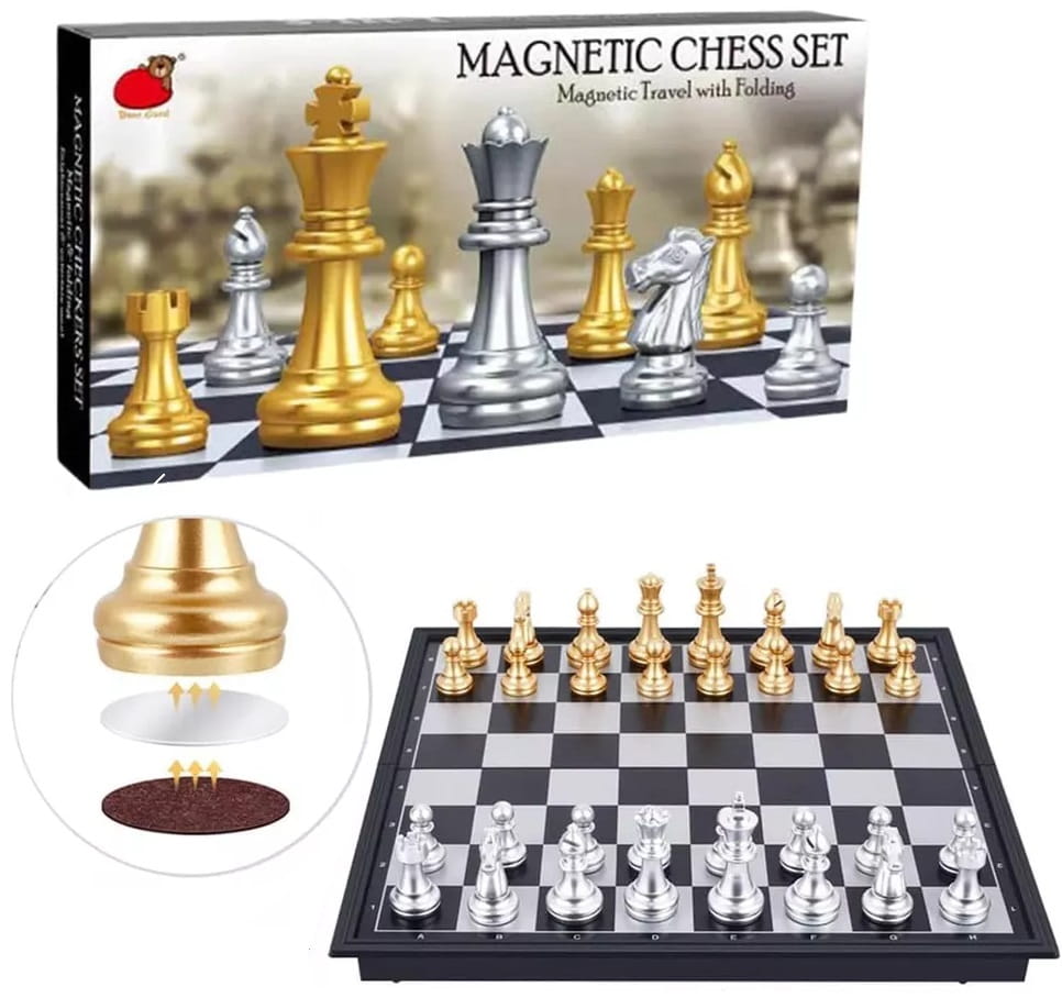Luxury Magnetic Staunton Chess Set – Gold & Silver Edition (35.5 cm)