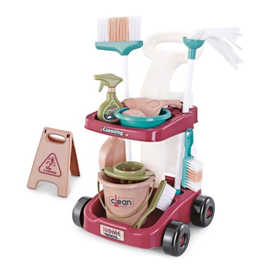 Kids Cleaning Trolley Set – 16 Pieces Pretend Play Cleaning Kit