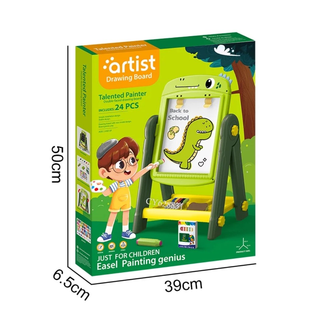 2-in-1 Dinosaur Drawing Board – Educational Double-Sided Easel for Kids