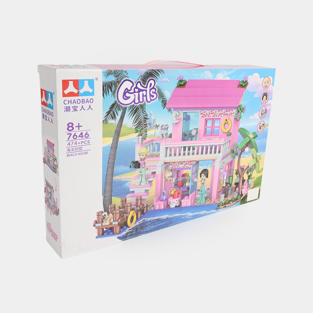 Chaobao Beach House – 474+ Piece 2-Story Pink Beach Villa Building Set