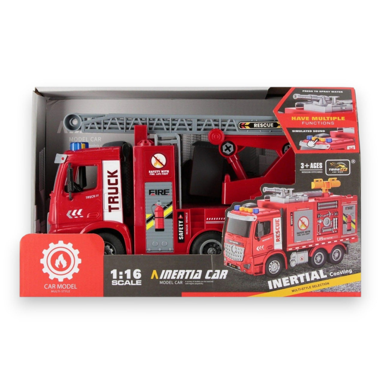 Fire Rescue Truck Toy – 1:16 Scale with Lights & Sounds