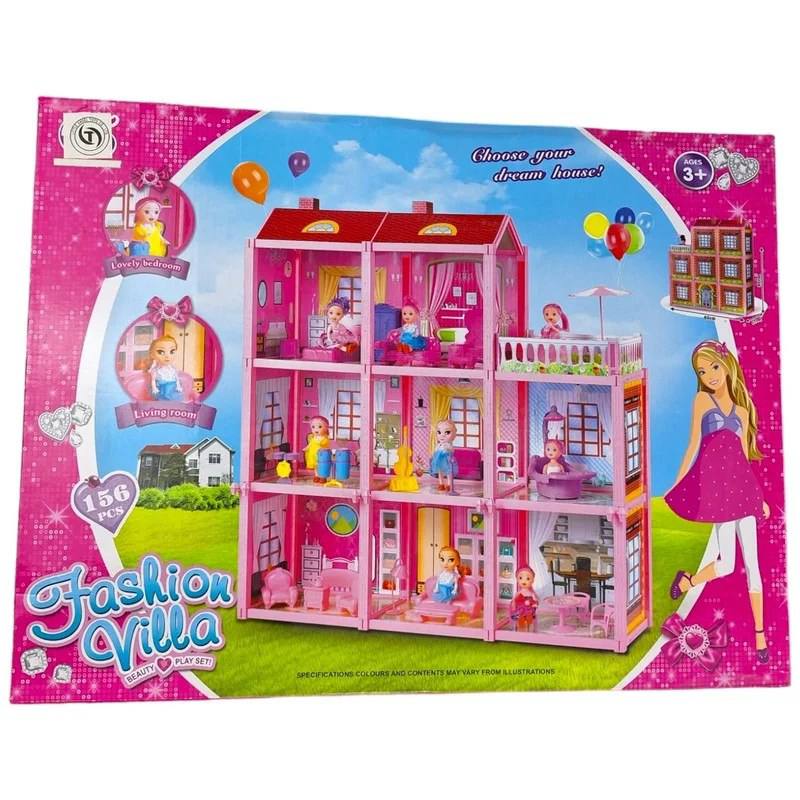 مجموعة لعب بيت الدمى الكبير – 3 طوابق، 156 قطعة