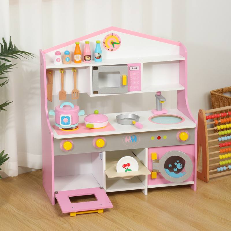 Large Wooden Kids Kitchen 2-in-1 – Full Kitchen Set with Washing Machine