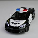 Police Sports Car Die-Cast 1:28 – Metal Model with Lights & Siren Sounds